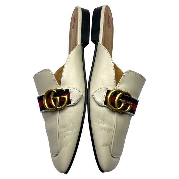 GUCCI Peyton Marmont GG Web Striped Mule EU 41 US 11 Beige Red Blue Leather Flat - Picture 6 of 13